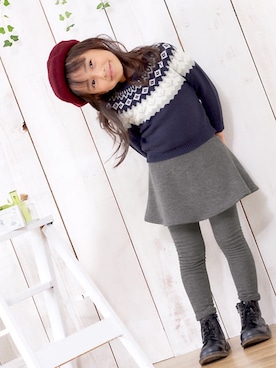 「ロングヘア」｜「アイテム（ハンチング/ベレー帽）」を使った、みなむしこさん（キッズ・110cm）の秋コーディネート