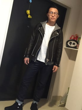 「Undercoverism（アンダーカバイズム）のアイテム（ライダースジャケット）」を使った、issyiさん（メンズ・171cm）の冬コーディネート