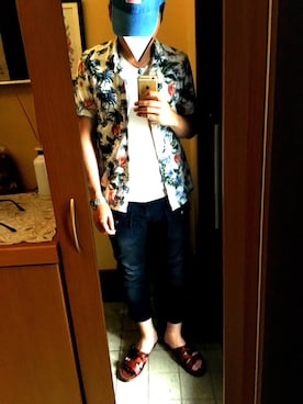 「UP START（アップスタート）のアイテム（帽子）」を使った、亡者さん（メンズ・173cm）の夏コーディネート