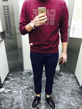 「WHILE（ワイル）のアイテム（その他シューズ）」を使った、geraldさん（メンズ・182cm）の秋コーディネート
