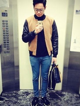 「TAIPEI」｜「アイテム（スタジャン）」を使った、geraldさん（メンズ・182cm）の冬コーディネート