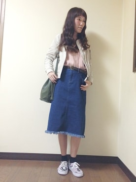 「KBF（ケイビーエフ）のアイテム（MA-1）」を使った、mari☻さん（レディース・160cm）の春コーディネート