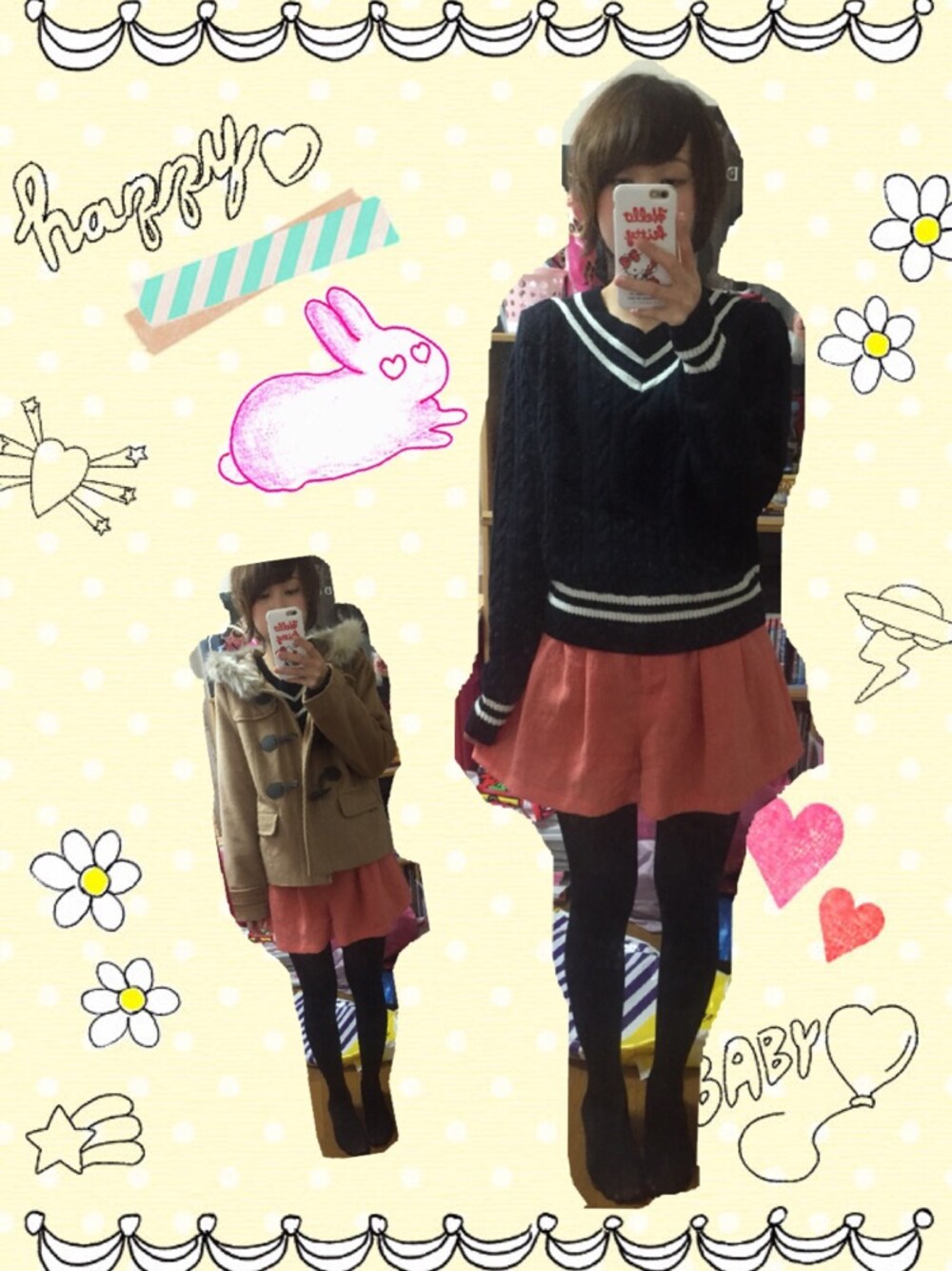 ブルー系のニット/セーター、ピンク系のその他パンツを着用したレディースの冬コーディネートの1枚目の写真