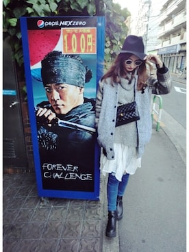 「アイテム（スタジャン）」を使った、由美Yumiさん（レディース・165cm）の冬コーディネート