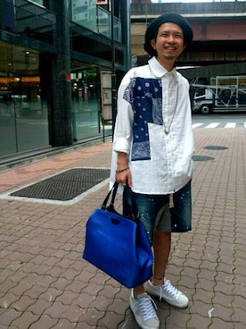 「Yohji Yamamoto（ヨウジヤマモト）のアイテム（帽子）」を使った、みねさん（メンズ・161cm）の夏コーディネート