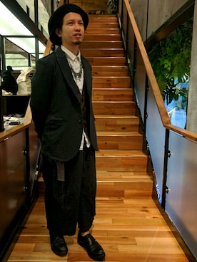 「Yohji Yamamoto（ヨウジヤマモト）のアイテム（帽子）」を使った、みねさん（メンズ・161cm）の秋コーディネート