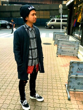 「STUD MUFFIN（スタッドマフィン）のアイテム（パンツ）」を使った、みねさん（メンズ・161cm）の秋コーディネート