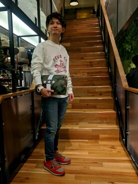 「DEUS EX MACHINA（デウスエクスマキナ）のアイテム（スウェット）」を使った、みねさん（メンズ・161cm）の秋コーディネート