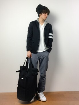 「wonderland（ワンダーランド）のアイテム（帽子）」を使った、住本 健一さん（メンズ・176cm）の春コーディネート