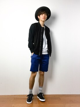 「UP START（アップスタート）のアイテム（帽子）」を使った、住本 健一さん（メンズ・176cm）の春コーディネート
