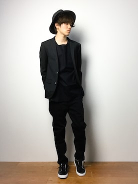 「UP START（アップスタート）のアイテム（帽子）」を使った、住本 健一さん（メンズ・176cm）の春コーディネート