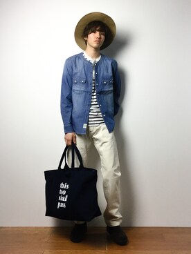 「RICO GOLD（リコゴールド）のアイテム（バッグ）」を使った、住本 健一さん（メンズ・176cm）の春コーディネート