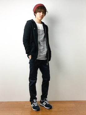 「TMT（ティーエムティー）のアイテム（帽子）」を使った、住本 健一さん（メンズ・176cm）の春コーディネート