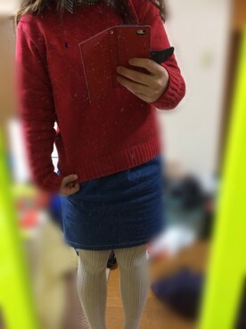 「POLO RALPH LAUREN（ポロ ラルフ ローレン）のnit（ニット/セーター、レッド系）」を使った、Moekorooさん（レディース・155cm）の冬コーディネート