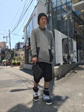「L.H.P（エルエイチピー）のアイテム（クラッチバッグ）」を使った、Kazuya Kitamuraさん（メンズ・177cm）の春コーディネート