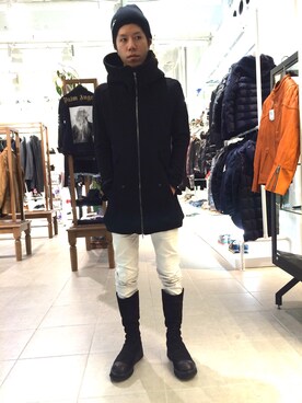 「Yohji Yamamoto（ヨウジヤマモト）のアイテム（ニットキャップ/ビーニー）」を使った、Kazuya Kitamuraさん（メンズ・177cm）の秋コーディネート