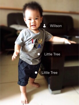 「Little Treeのアイテム（Tシャツ/カットソー、ホワイト系）」を使った、Little Treeさん（キッズ）の春コーディネート