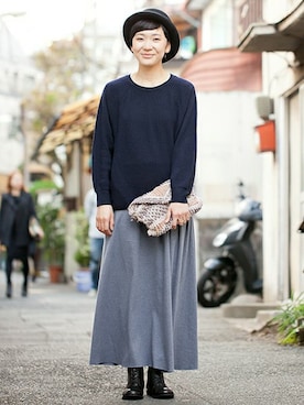 「かぐれ（カグレ）のFil Melange　ZOOEY（ニット/セーター、ブルー系）」を使った、miiiiiiiさん（レディース・163cm）の冬コーディネート