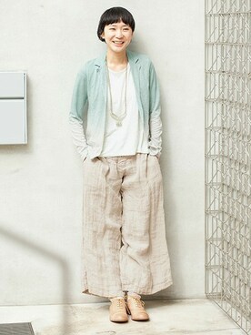 「かぐれ（カグレ）のFILATURES DU LION lin soie S/S（Tシャツ/カットソー、ホワイト系）」を使った、miiiiiiiさん（レディース・163cm）の春コーディネート