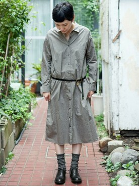 「かぐれ（カグレ）のかぐれ ロングシャツワンピース（ワンピース、ブルー系）」を使った、miiiiiiiさん（レディース・163cm）の秋コーディネート