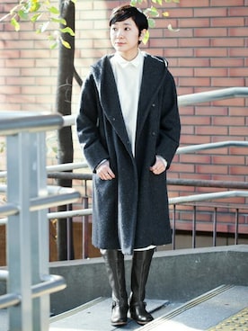 「かぐれ（カグレ）のかぐれ　フードロングコート　（その他アウター、ブルー系）」を使った、miiiiiiiさん（レディース・163cm）の冬コーディネート