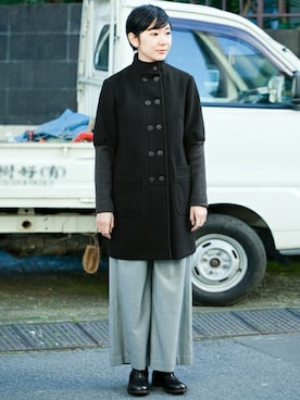 「かぐれ（カグレ）のNADELL コート（その他アウター、ブラック系）」を使った、miiiiiiiさん（レディース・163cm）の冬コーディネート