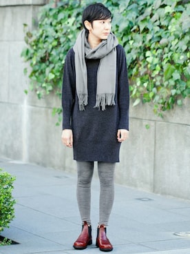 「かぐれ（カグレ）のかぐれ ウールニットワンピース（ワンピース、ブルー系）」を使った、miiiiiiiさん（レディース・163cm）の冬コーディネート