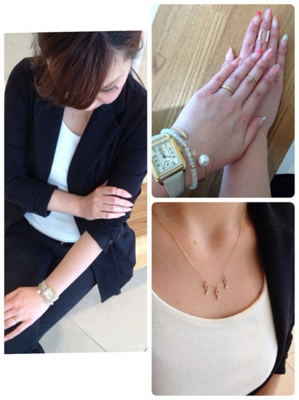 「ロゼモン、ローリーロドキン」｜「con affetto(original)のOpen side pearl corno bangle/バングル（バングル/リストバンド、ゴールド系）」を使った、yorozzzuさん（レディース・159cm）の春コーディネートの1枚目の写真