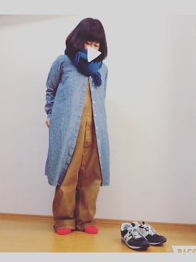 「MUJI」｜「アイテム（オールインワン・サロペット）」を使った、chiakiさん（レディース・152cm）の冬コーディネート