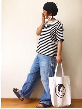 「トートバック」｜「アイテム（オールインワン・サロペット）」を使った、chiakiさん（レディース・152cm）の夏コーディネート