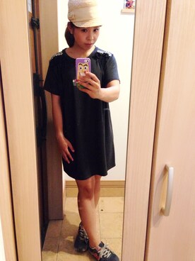 「NICE CLAUP（ナイスクラップ）のアイテム（キャップ）」を使った、まゆさん（レディース・156cm）の夏コーディネート