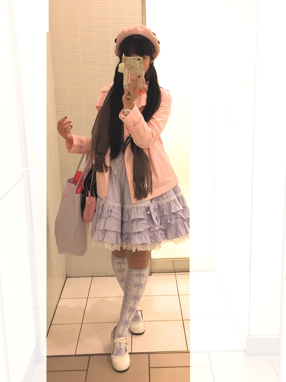 「ラベンダー×ピンク、ベレー帽、ロリータ、ラベンダー、ピンク、lolita、Kawaii、甘ロリ、甘め」｜「Angelic Prettyのアイテム（ワンピース/ドレス、パープル系）」を使った、manaca*さん（レディース・168cm）の秋コーディネートの1枚目の写真