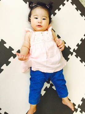 「babyGAP（babyGAP）のアイテム（キャミソール、ピンク系）」を使った、saeeさん（キッズ）の夏コーディネート