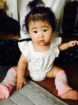 「babyGAP（babyGAP）のアイテム（ロンパース、ホワイト系）」を使った、saeeさん（キッズ）の夏コーディネート