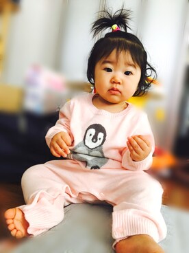 「babyGAP（babyGAP）のアイテム（ロンパース、ピンク系）」を使った、saeeさん（キッズ）の秋コーディネート