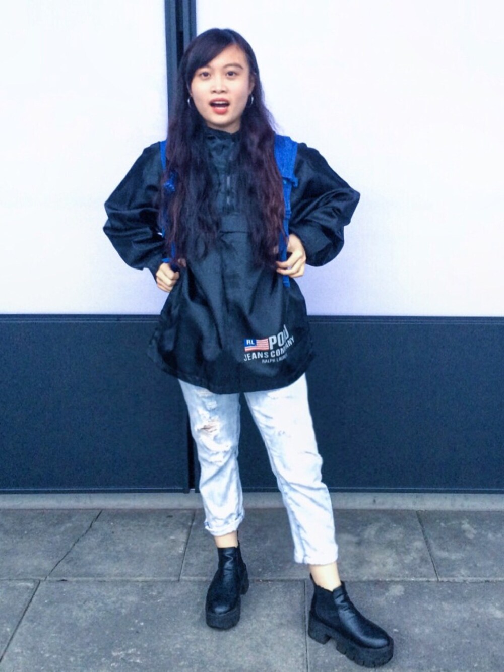 「cool、black、coordinate、GANG」｜「POLO RALPH LAURENのアイテム（モッズコート、ブラック系）」を使った、大衛さん（レディース・161cm）の冬コーディネートの1枚目の写真