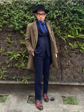 「スーツ」｜「アイテム（チェスターコート）」を使った、Noriさん（メンズ・180cm）の冬コーディネート