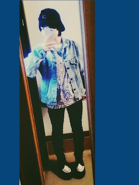 「学校」｜「アイテム（デニムジャケット）」を使った、akhさん（レディース・152cm）の春コーディネート