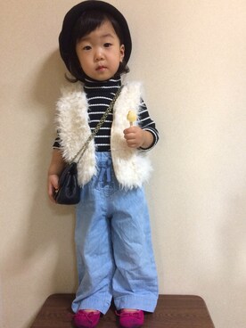 「petit main（プティマイン）のアイテム（パンプス）」を使った、kanonさん（キッズ・80cm）の秋コーディネート