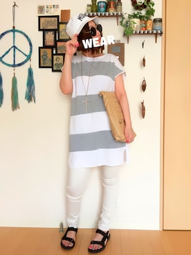 「MOOKEE by Yuskeのアイテム」を使った、YUKiさん（レディース・170cm）の夏コーディネート