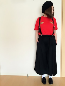 「袴パンツ」｜「アイテム（ハンチング/ベレー帽）」を使った、YUKiさん（レディース・170cm）の秋コーディネート