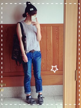 「ノースリーブニット」｜「アイテム（ニットキャップ/ビーニー）」を使った、みあさん（レディース・164cm）の夏コーディネート