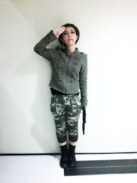 「アーミー」｜「アイテム（ミリタリージャケット）」を使った、rina_shindoさん（レディース・154cm）の秋コーディネート