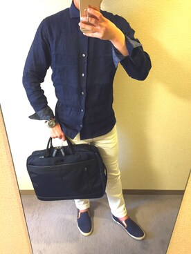 「TAKEO KIKUCHI（タケオキクチ）のアイテム（その他シューズ）」を使った、ちゃそまるさん（メンズ・170cm）の春コーディネート