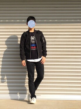 「白いスニーカー」｜「アイテム（MA-1）」を使った、KYOHEIさん（メンズ・168cm）の冬コーディネート