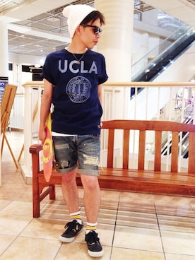 「ジャパンブルー」｜「アイテム（ニットキャップ/ビーニー）」を使った、Unoさん（メンズ・163cm）の夏コーディネート