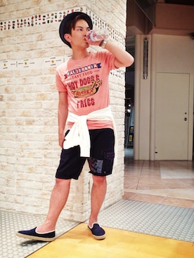「TYPE BLUE（タイプブルー）のアイテム（帽子）」を使った、Unoさん（メンズ・163cm）の夏コーディネート