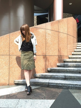 「ひざ丈スカート」｜「アイテム（サロペット/オーバーオール）」を使った、akaneさん（レディース・160cm）の夏コーディネート