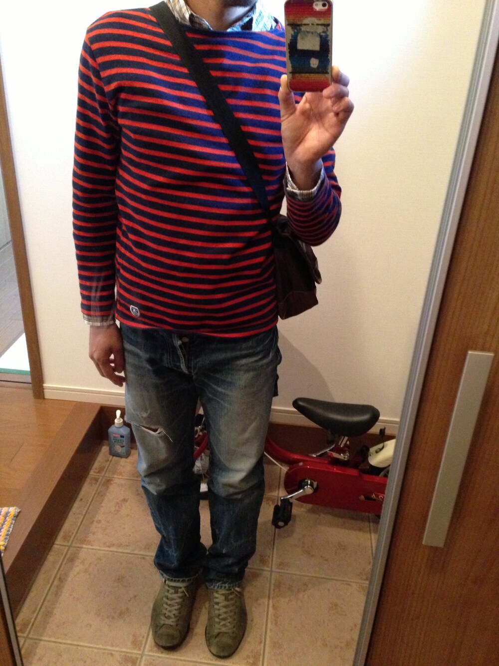 「JOURNAL STANDARDのORCIVAL / オーチバル: COTTON LOURD BORDER / カットソー（Tシャツ/カットソー、レッド系）」を使った、sumoraさん（メンズ・168cm）の春コーディネートの1枚目の写真