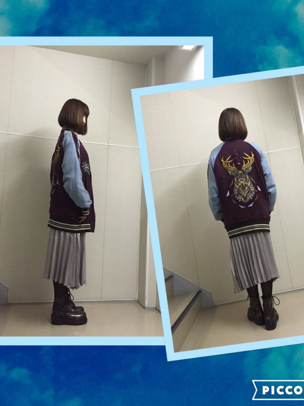 「カジュアルコーデ、冬、オトナカジュアル、ボルドー、ブーツ、休日スタイル、刺繍、ロングスカート、だぼだぼ、アクティブ」｜「AULA AILAのアイテム（ブルゾン、その他）」を使った、レタスさん（レディース・160cm）の秋コーディネートの1枚目の写真